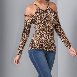 Leopard Cold Shoulder Top
